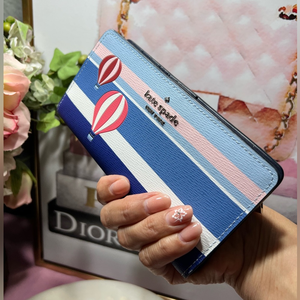 Kate Spade Hot Air Balloon Large Slim Bifold Wallet EUC